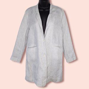 Eileen Fisher 100% Organic Linen Long Jacket Size Small Grid Check Pattern